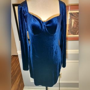 Lily Rose blue velvet dress with stretch, long sleeves Womens size XXL